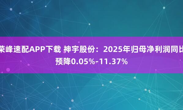 荣峰速配APP下载 神宇股份：2025年归母净利润同比预降0.05%-11.37%